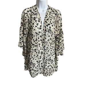 Mi Ami cream black animal print sheer open front cardigan bell sleeve One size